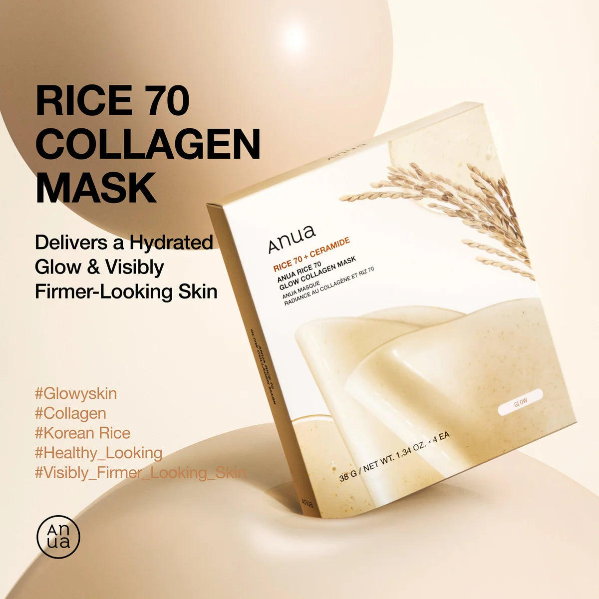 [4EA] RICE 70 GLOW COLLAGEN MASK
