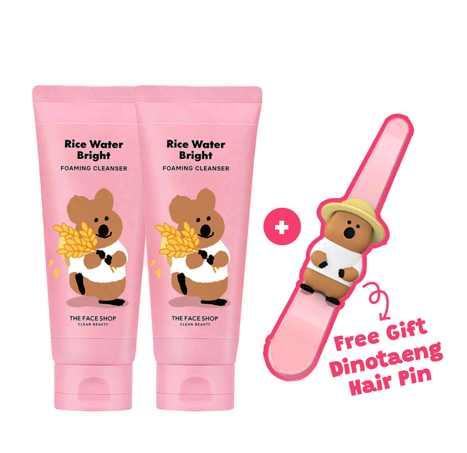 [LIMITED EDITION] DINOTAENGX THEFACESHOP RICE WATER BRIGHT FOAMING 2ea +Hair Pin Gift
